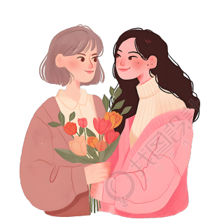 母女透明背景插画