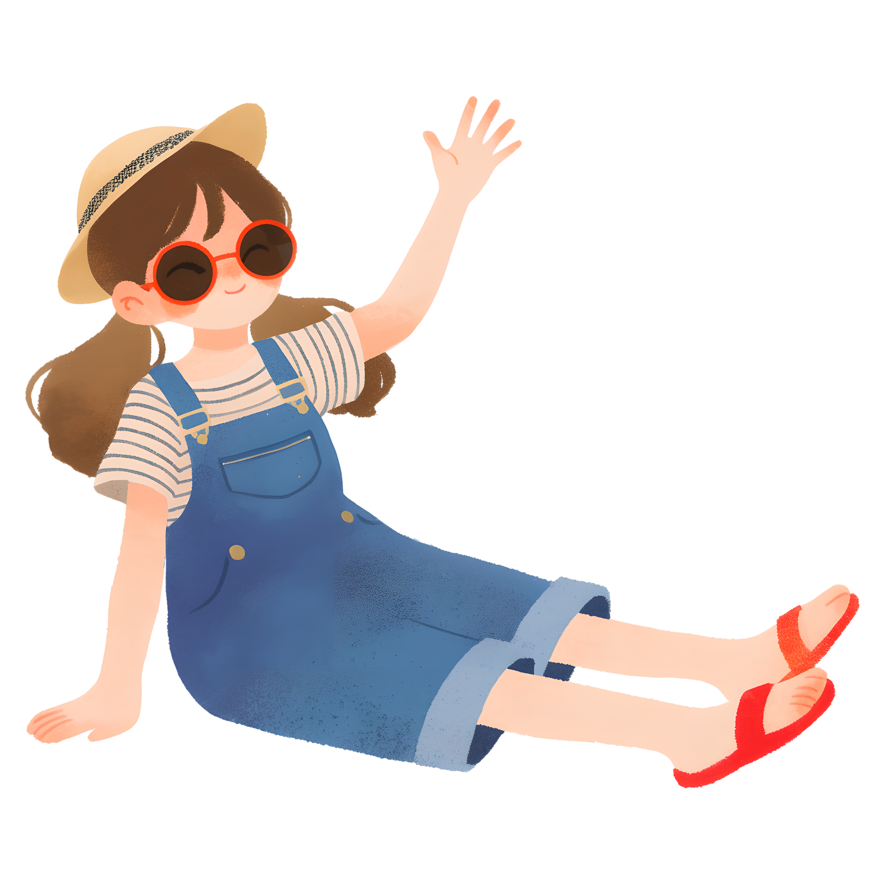 海边旅游女孩卡通插画