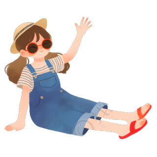海边旅游女孩卡通插画