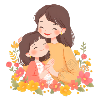 母女微笑插画