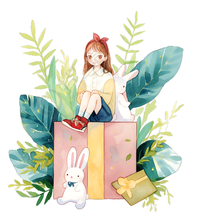 可爱女孩儿童水彩素材