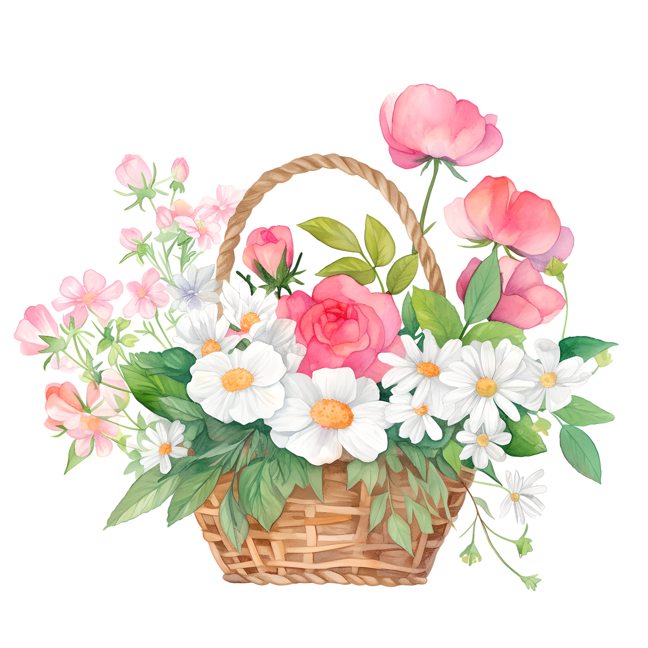 花篮儿童水彩插图素材