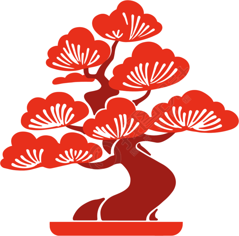 松树盆景剪纸元素