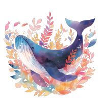 鲸鱼儿童水彩卡通插画