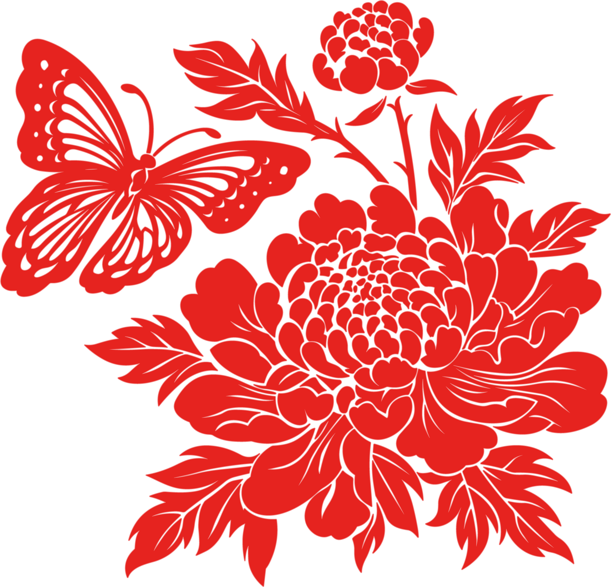 牡丹剪纸可商用素材