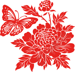 牡丹剪纸可商用素材
