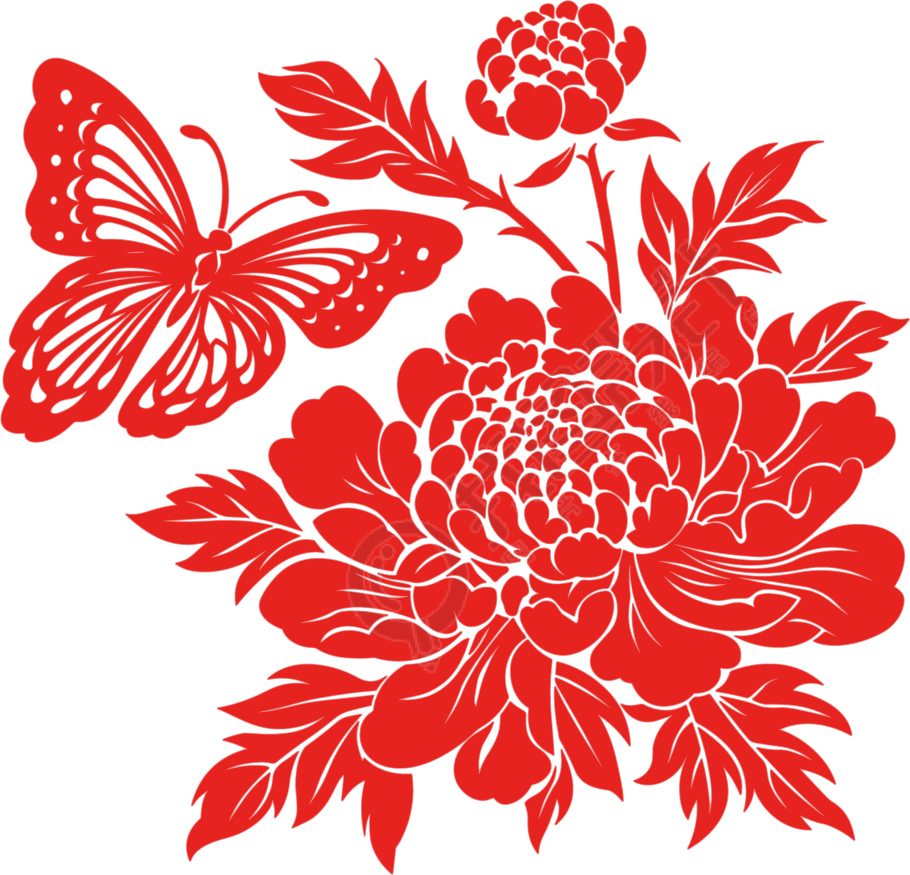 牡丹剪纸可商用素材