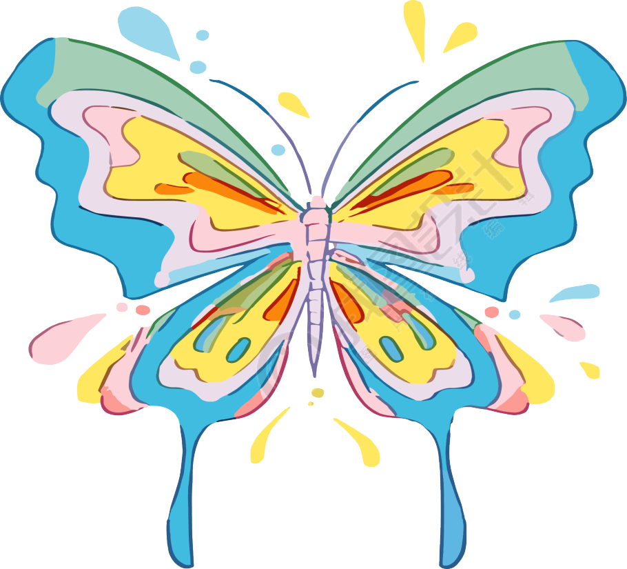 线条蝴蝶彩色插画