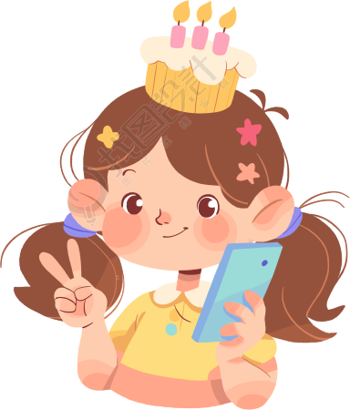 生日派对可爱女孩插图
