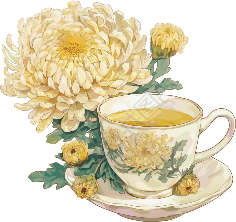 菊花茶插画设计元素