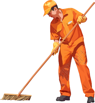 环卫工扫地插画