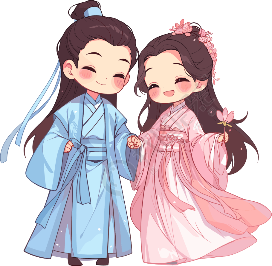 七夕牛郎织女插画设计元素