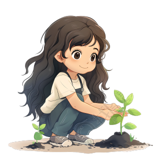 小女孩种树素材