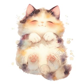 猫咪水彩画插画