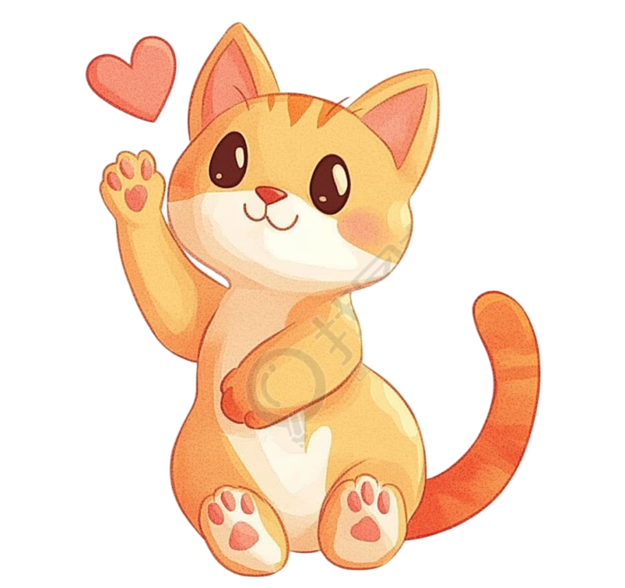 橙色猫咪红色爱心插图