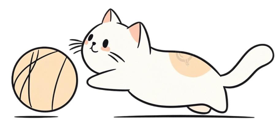 猫咪玩球矢量插图
