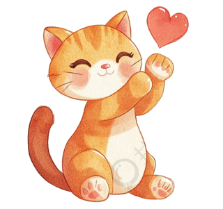 橙色猫咪红色爱心插画