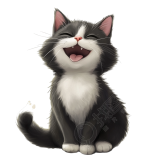卡通小猫开心插画