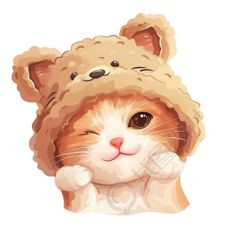 戴帽子的小猫插画