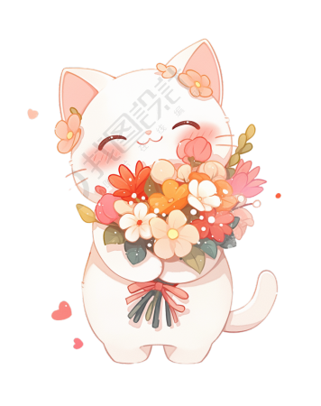 猫咪鲜花插画