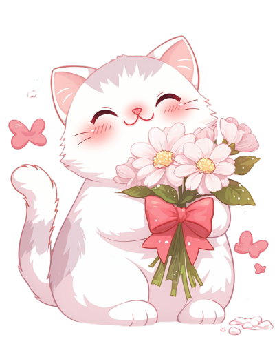 猫咪鲜花插画设计元素