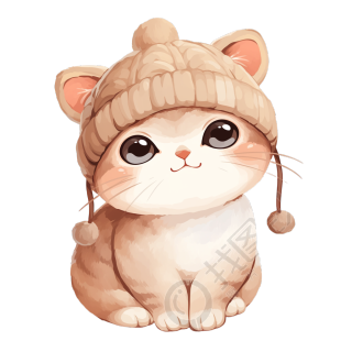 戴帽子的小猫插图
