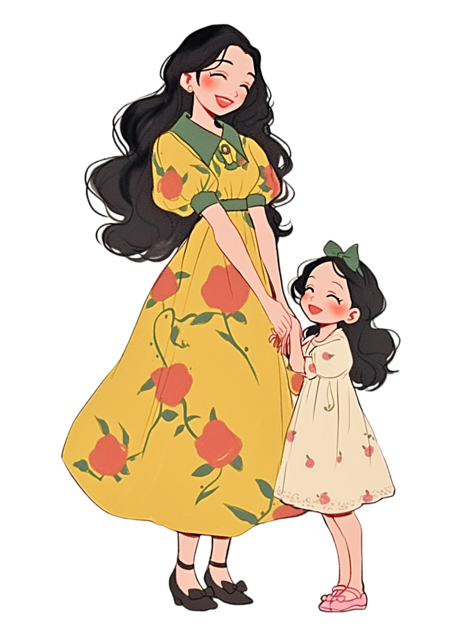母亲与女儿微笑插图