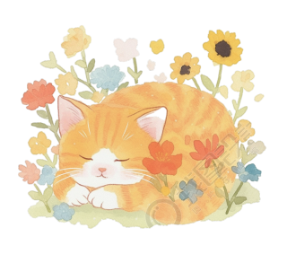 花丛中的猫元素