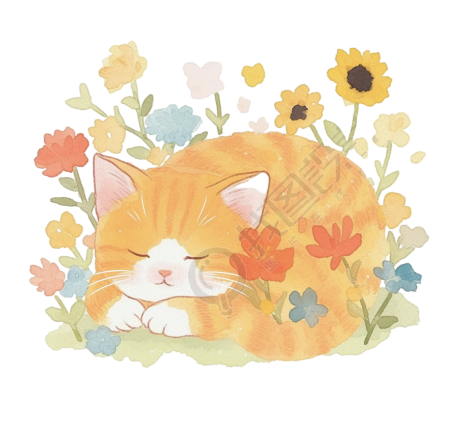 花丛中的猫元素