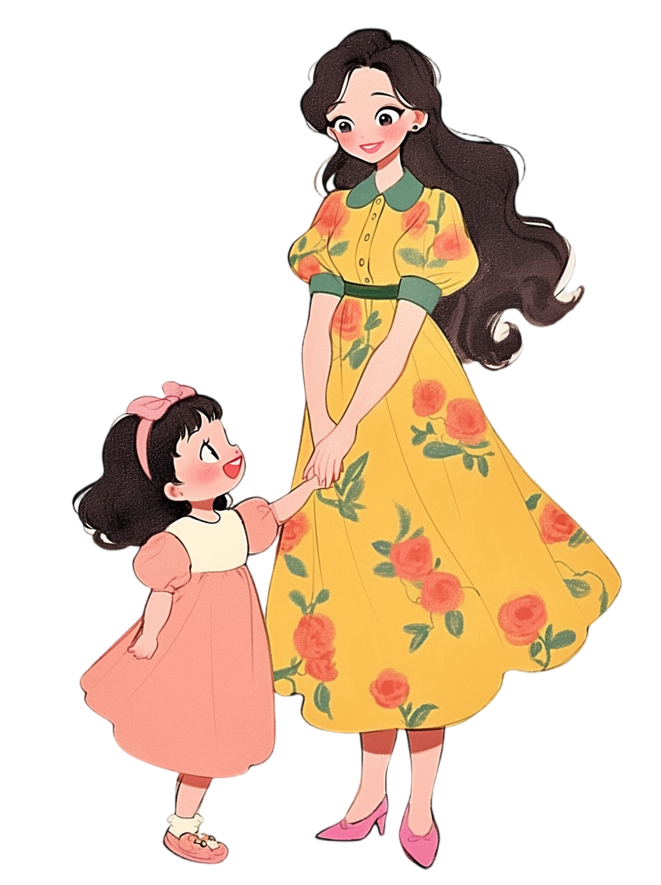 母亲和女儿手绘插画