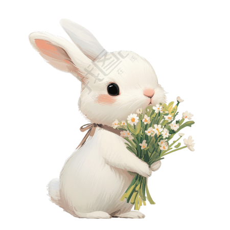 兔子手持鲜花元素