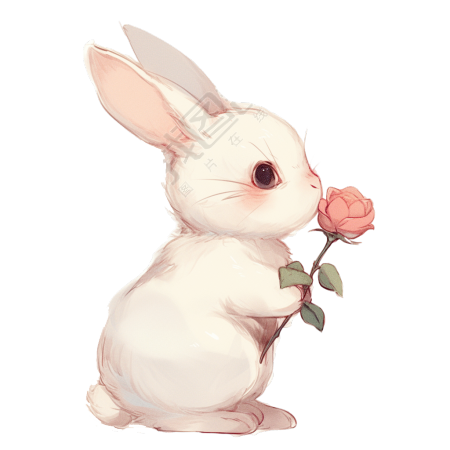 白兔红玫瑰插画