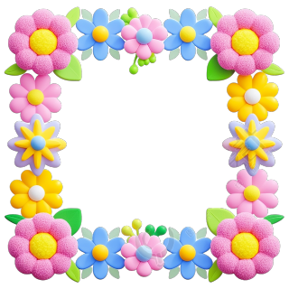野花边框毛绒感插画
