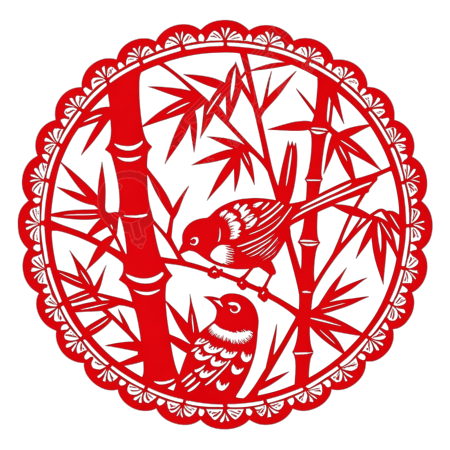 小鸟竹子剪纸插图