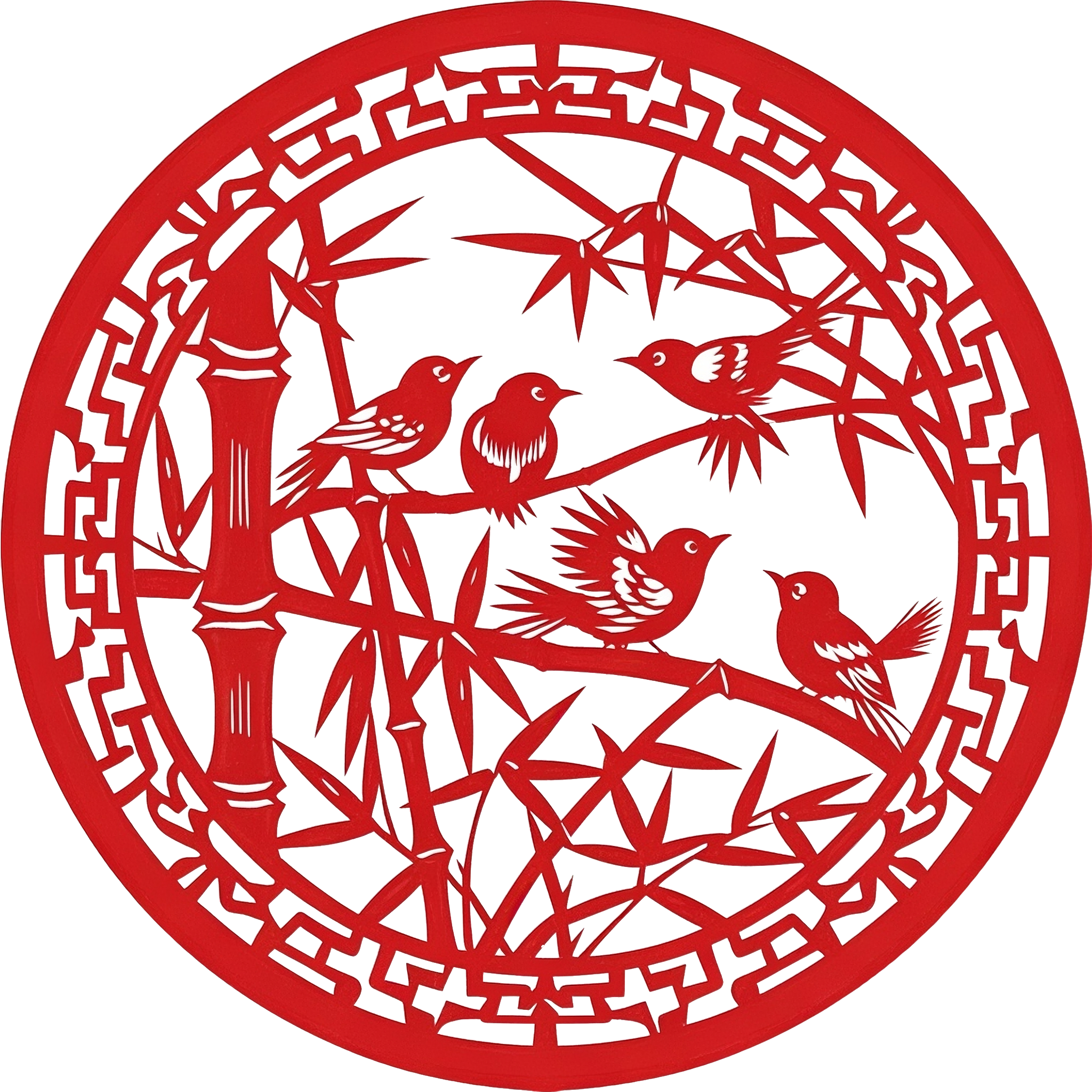 小鸟竹子剪纸素材