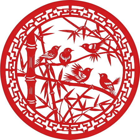 小鸟竹子剪纸素材