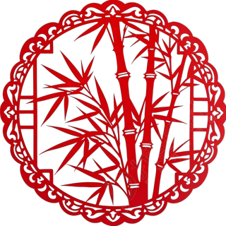 竹子剪纸传统手工艺插画