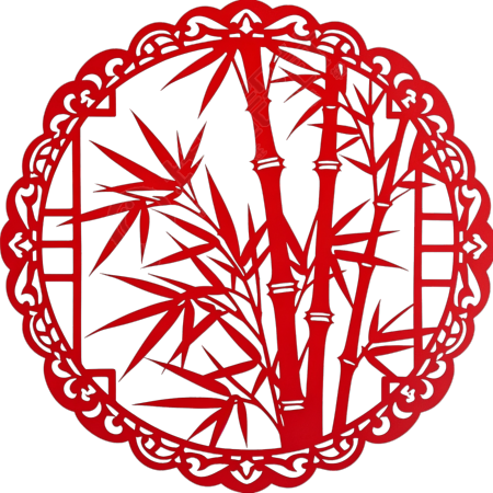 竹子剪纸传统手工艺插画