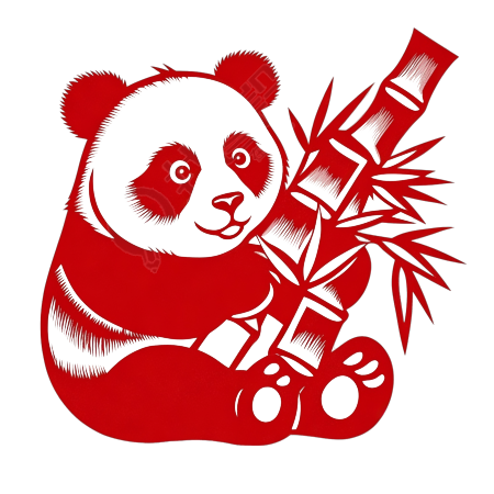 熊猫竹子剪纸插画