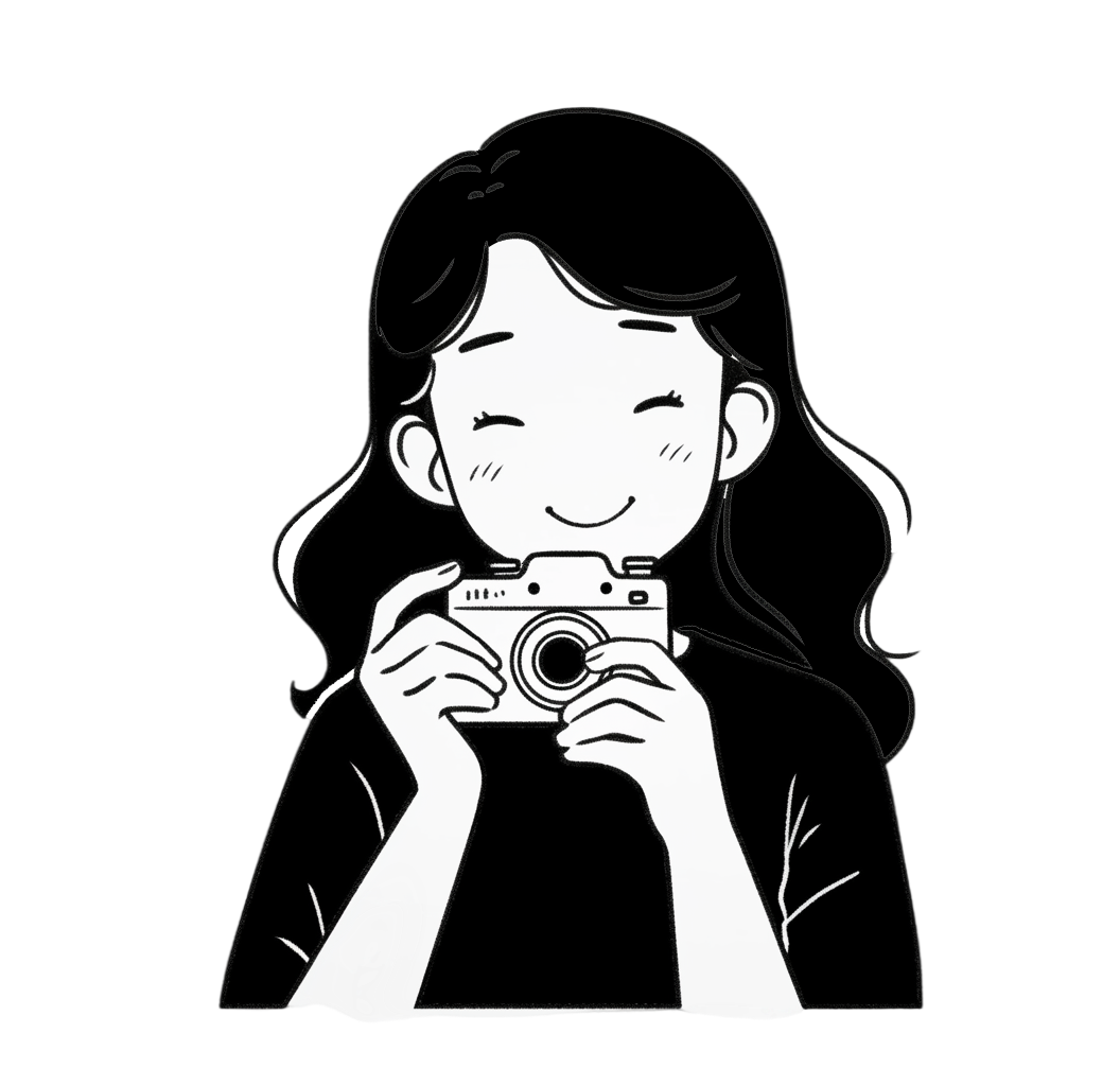 女生拍照黑白线条插画