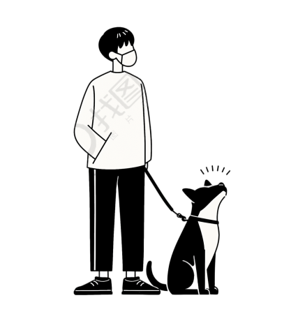 男生遛狗元素