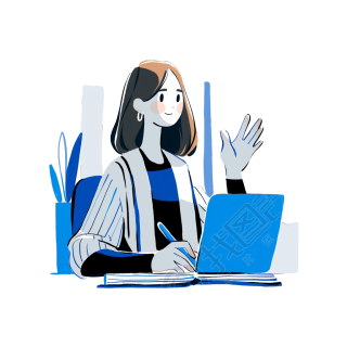 女生办公简洁线条插画