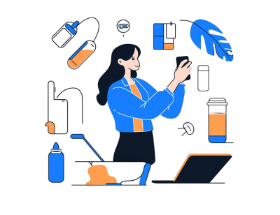 女生办公简洁线条插图