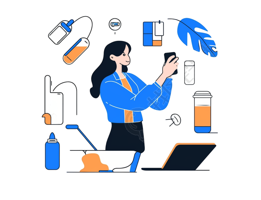 女生办公简洁线条插图