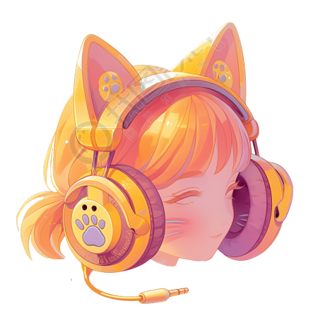 猫耳耳机水彩插画