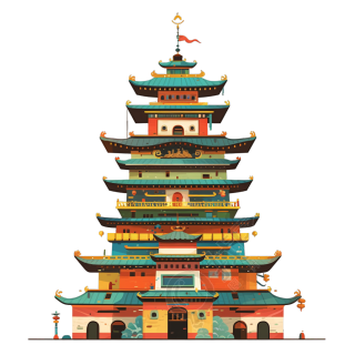 中国塔楼建筑插图