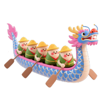 3D卡通划龙舟插图