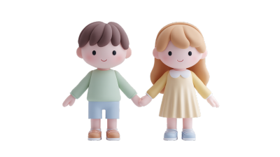 儿童手牵手3D插图