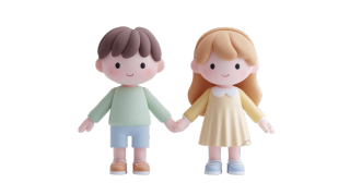 儿童手牵手3D插图