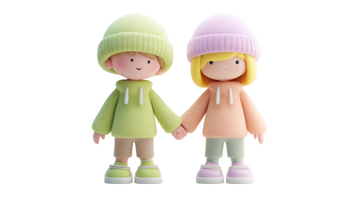 儿童手牵手3D插画